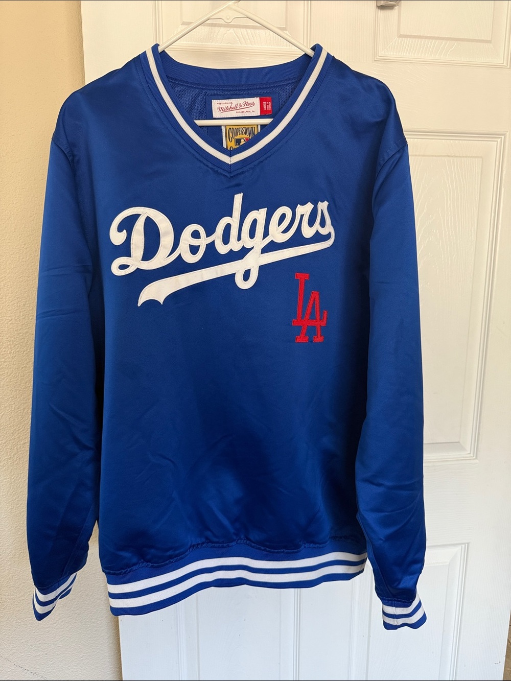 Mitchell & Ness Royal Blue Dodgers Pullover with White Script and Red LA